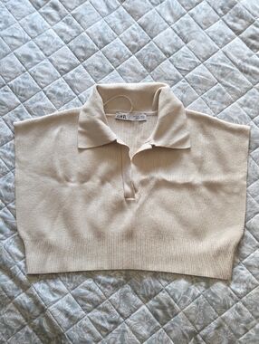 ZARA Cream Short-Sleeve Polo Knit Vest